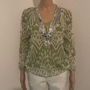 Sequined olive & white dazzling top